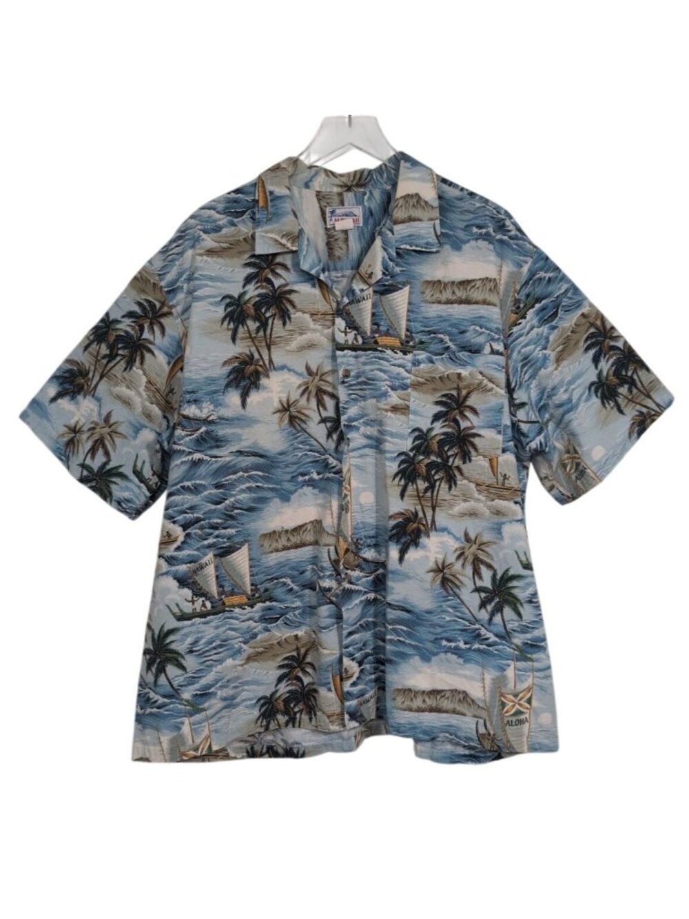 Vintage Hawaiian Surfer Shirt Mens Size 3XL Blue Aloha Polynesian Cotton Tropica